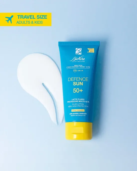 DEFENCE SUN 50+ lotiune solara fluida cu protectie foarte inalta sticla 100 ml TRAVEL SIZE DEFENCE SUN 50+ lotiune solara fluida cu protectie foarte inalta sticla 100 ml TRAVEL SIZE